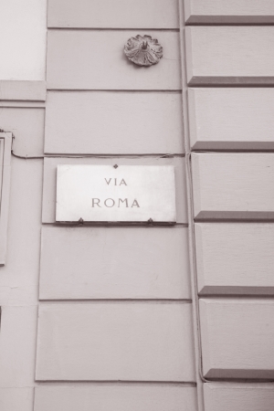Via Roma Street Sign, Florence, Italyの写真素材