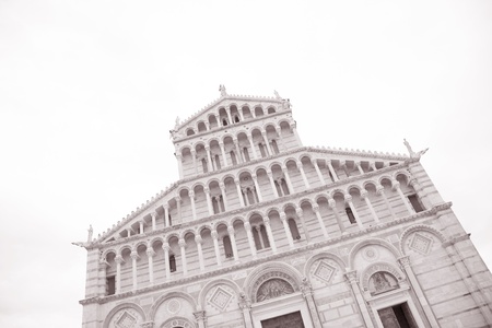 Facade of Cathedral Church in Pisa; Italy in Black and White Sepia Toneの写真素材