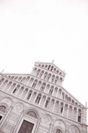 Facade of Cathedral Church in Pisa; Italy in Black and White Sepia Toneの写真素材
