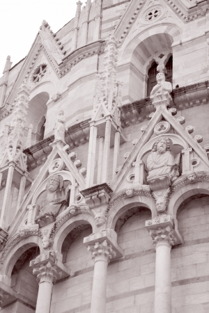 Facade of Cathedral Church Baptistry, Pisa; Italy in Black and White Sepia Toneの写真素材