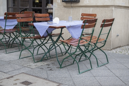 Cafe Terrace Table and Chairs, Berlin, Germanyの写真素材