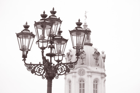 Schloss Charlottenburg Palace, Berlin, Germany in Black and White Sepia Toneのeditorial素材