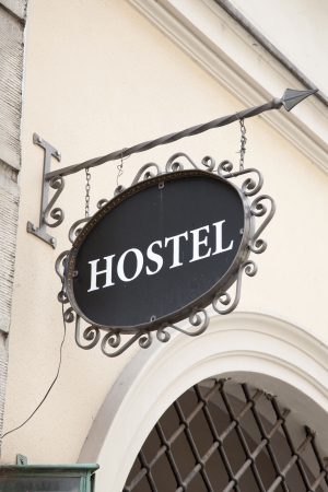 Hostel Sign in European Cityの写真素材