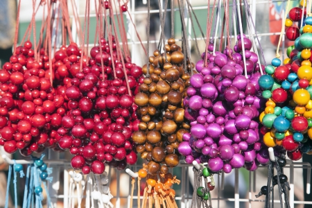 Colorful Beads for Sale on Market Stall in Krakow, Polandの写真素材
