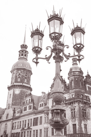 Lamppost in Dresden, Gremany in Black and White Sepia Toneの写真素材