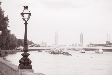 Lamppost on Chelsea Embankment; London; England; UK in Black and White Sepia Toneの写真素材