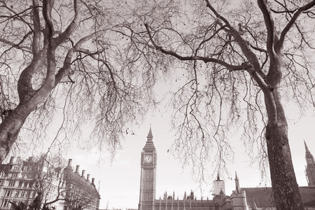 Big Ben and the Houses of Parliament; Westminster; London; England; UK in Black and White Sepia Toneの写真素材