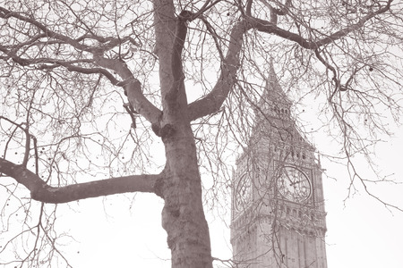 Big Ben and the Houses of Parliament; Westminster; London; England; UK in Black and White Sepia Toneの写真素材