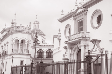 Real Maestranza, Bullring, Seville, Spain in Black and White Sepia Toneの写真素材
