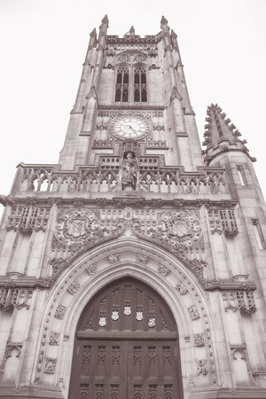 Cathedral Church, Manchester, England, Britain, UK in Black and White Sepia Toneの写真素材