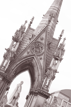 Albert Memorial by Noble (1867), Albert Square, Manchester, England in Black and White Sepia Toneのeditorial素材