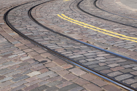 Tram Tracks in Helsinki, Finlandの写真素材