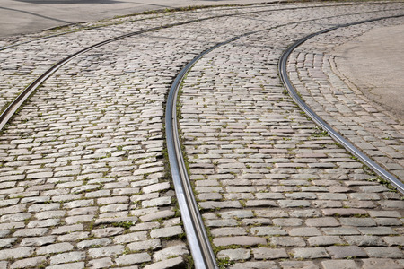 Tram Track on Cobbled Stones, Riga, Latvia