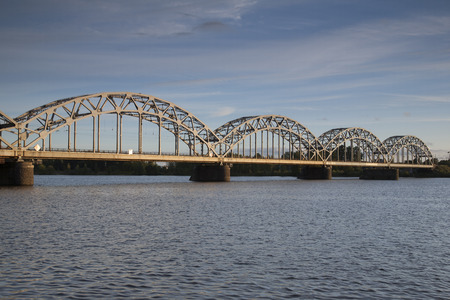 Railway Bridge and Banks of River Daugava, Riga, Latvia