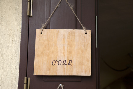 Open Sign on Shop Door Entranceの写真素材