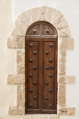 Brown Wooden Door; Ibiza; Balearic Islands; Spainの写真素材