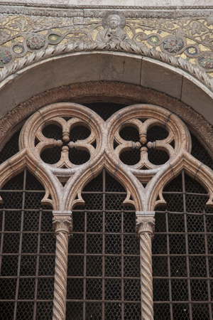 Detail on Facade of San Marcos - St Marks Cathedral Church, Venice; Italy;の写真素材