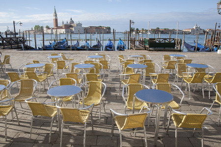 San Giorgio Maggiore Church and Gondola Boats, Venice, Italyの写真素材