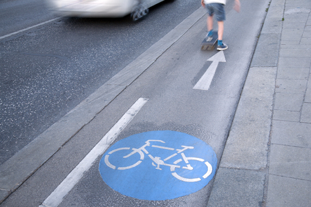 Skateboarder on Bike Lane, Vienna, Austriaの写真素材