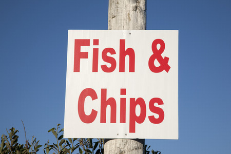 Red and White Fish and Chips Sign