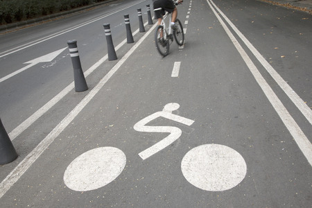Bike Lane Symbol in Urban Settingの写真素材