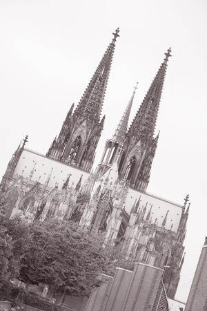 Facade of Cathedral; Cologne; Germany in Black and White Sepia Toneの写真素材