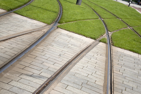 Tram Track in Rotterdam, Holland, Netherlands