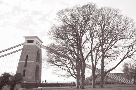 Clifton Suspension Bridge, Bristol, England, UK in Black and White Sepia Tone