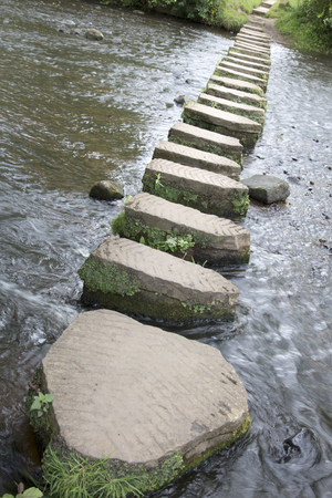 Stepping Stones, Lealholm, North York Moors, Yorkshire, England, UKの写真素材