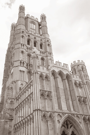 Cathedral Church Tower, Ely; Cambridgeshire; England; UK in Black and White Sepia Toneの写真素材