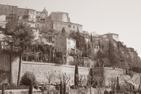 Gordes Village, France in Black and White Sepia Toneの写真素材
