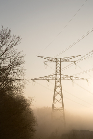 Electricity Pylon in Mist, Franceの写真素材