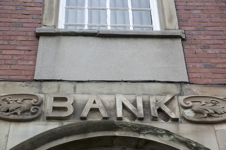 Bank Sign on Building Facadeの写真素材