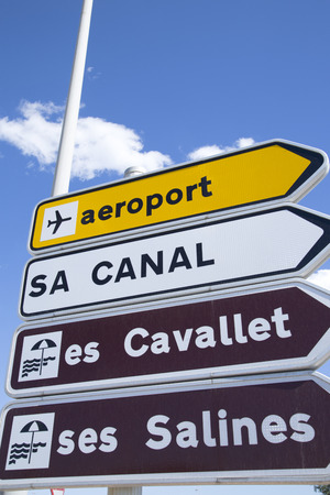 Cavallet and Salines Beaches Direction Sign, Ibiza, Spainの写真素材