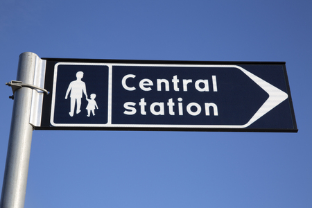 Central Train Station Sign on Blue Sky Backgroundの写真素材