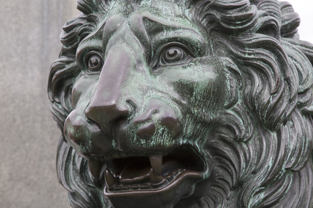 Lion on King Karl XIII Statue by Fogelberg (1824), Kingâs Garden - Kungstradgarden, Stockholm, Swedenの写真素材
