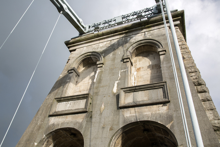 Menai Suspension Bridge; Anglesey; Wales; UKの写真素材
