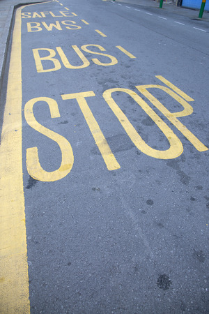 Bus Stop Sign in English and Welsh Languagesの写真素材