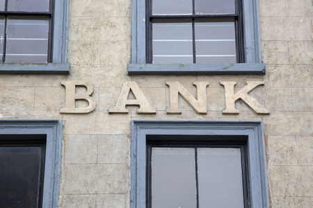 Bank Sign on Building Facadeの写真素材