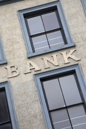 Bank Sign on Building Facadeの写真素材