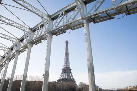 View of Eiffel Tower and Debilly Bridge; Paris; France