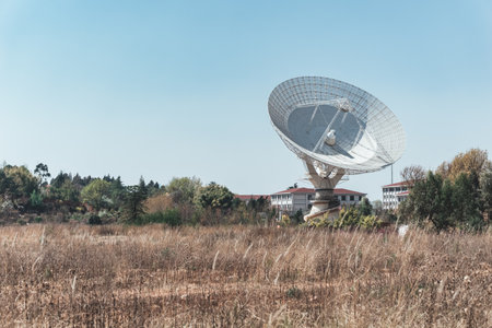 Radio telescope in the wildernessの写真素材