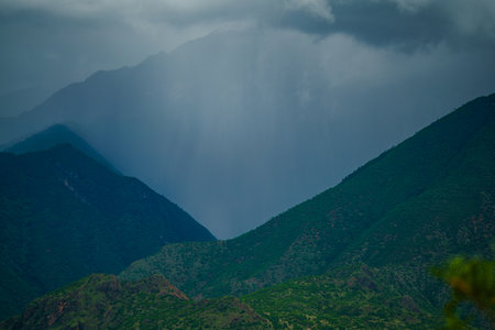 mountains in the rain