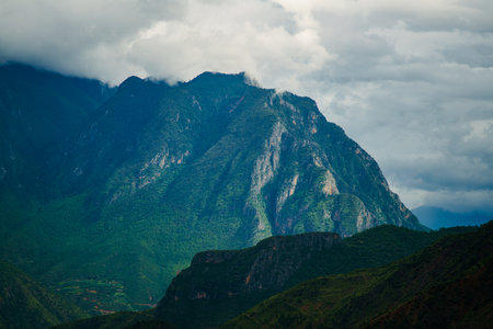 Steep peaks and cliffs cloudscapeの写真素材