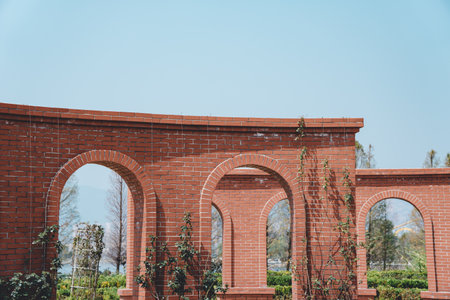 Brick arch in the park, close-up of brick archの写真素材
