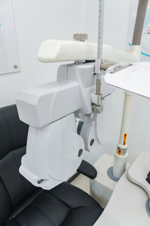 Interior of a dental clinic. Dental chair and equipment.