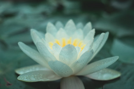 Water lily in the pond. Soft focus and shallow DOF.Qinglianの写真素材