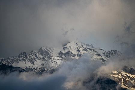 Mountains and clouds in Himalayas