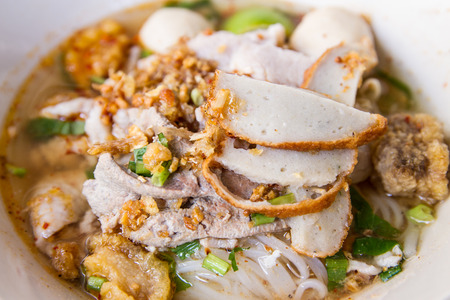 Thai style noodles with pork and soupの写真素材