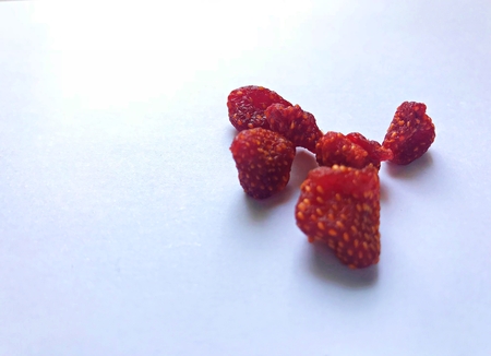 Close up dried strawberry with white backgroundの写真素材